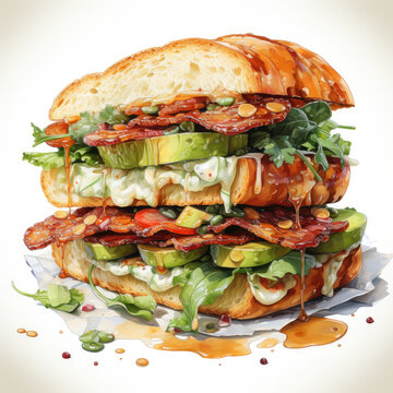 watercolor Sandwich clipart, Generative Ai