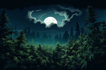 dark banner featuring cannabis plants in a solitary setting. Generative AI
