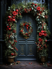 Fototapeta na wymiar Festive Christmas door decoration