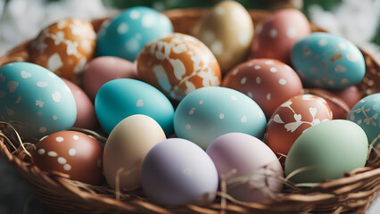 Fototapeta na wymiar Colorful Easter eggs in a basket.