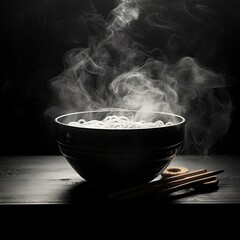 Image of a steaming bowl of ramen noodles,generative ai.