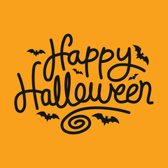 Happy Halloween Vector typography illustration on yellow background. Spooky Halloween typography design. Halloween free hand lettering. Halloween poster, banner, template, greeting card.