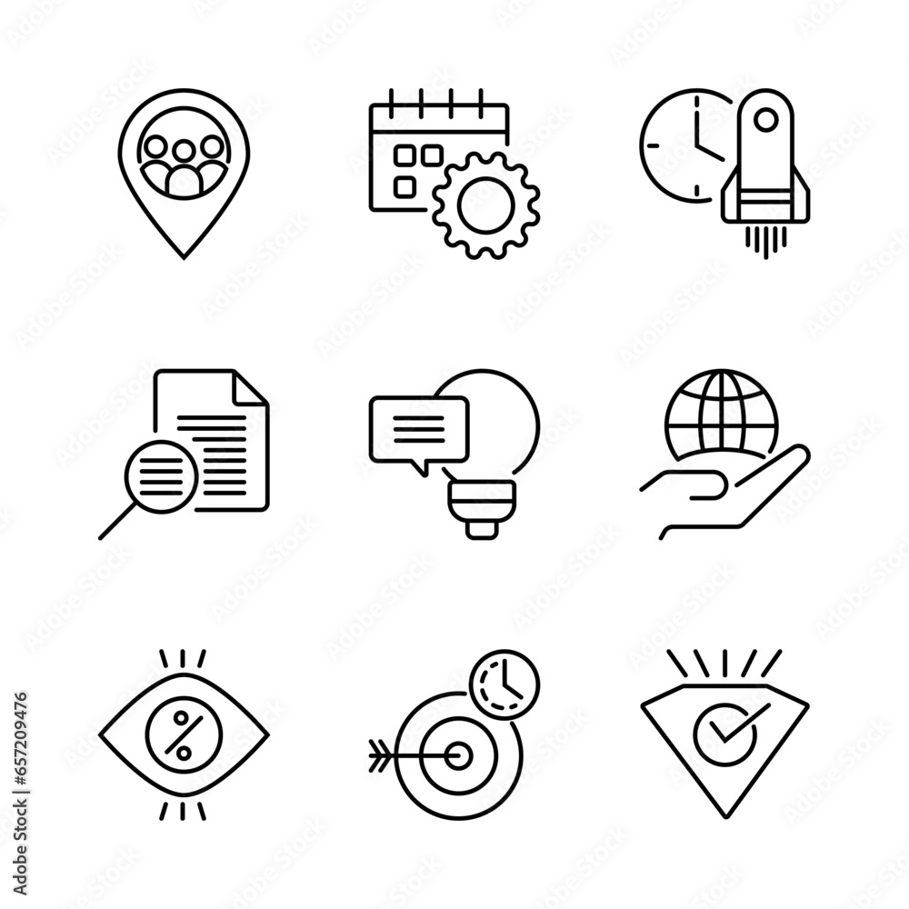 Poster set of perfect business line icons. schedule process work concept. vector illustration suitable for 