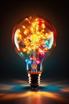 Exploding Colorful Light Bulb Represents New Ideas and Brainstorming Concepts