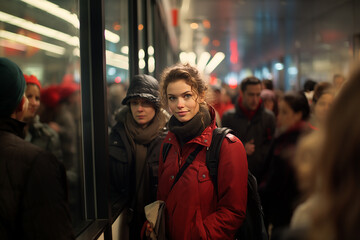 Fototapeta premium 1 women go shopping in a shopping centre on the day of the winter sales. 