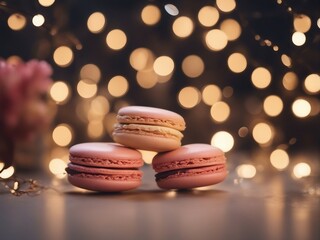 Obraz na płótnie Canvas Delicious colorful Macarons with background lights, blurry view