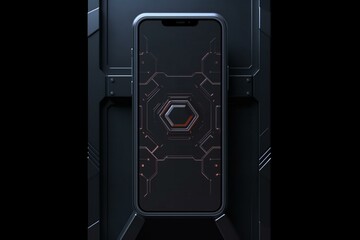 Close-up of futuristic cellphone with blank screen on dark backdrop, isolated phone. Generative AI