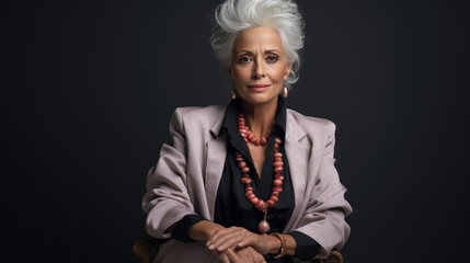 Fototapeta premium Stylish elderly woman on dark background.