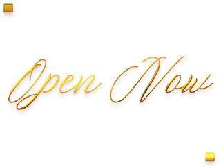Open Now Gold Text Calligraphy Transparent PNG Image