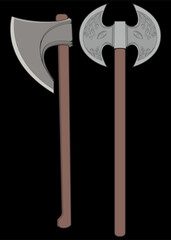Set Of Fullcolor Medieval Axe Vector Weapon. Vector Hand Drawn Illustration Isolated On Black Background.