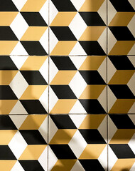 yellow black and white bathroom tiles with a abstract geometric print