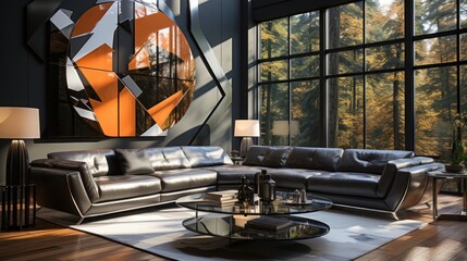 Fototapeta na wymiar Sleek Ultra-Modern Living Room with Contemporary Elegance