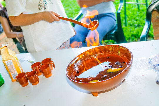 Image of typical queimada, or burned wine, from Galicia, Spain,during a traditional celebration