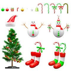 3D rendering of Christmas decoration set, Winter festival theme, Decor for Christmas celebrate