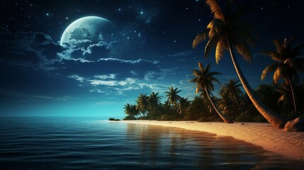 Ramadan concept - Crescent moon over the tropical sea - obrazy, fototapety, plakaty