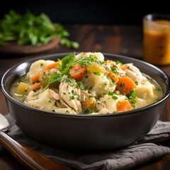 Flavorful chicken and dumplings with vegetables and herb