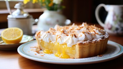 Lemon meringue pie with fluffy peaks, a light and citrusy indulgence