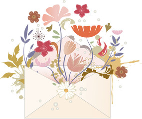 floraler Briefumschlag mit Blüten und Blumen Siegel