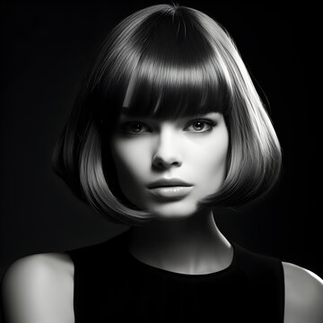 Black and White Gray Photo of a Short Hair Woman Model