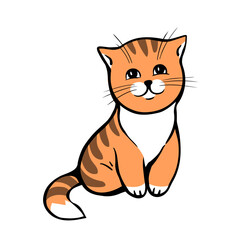 Fototapeta premium Red tabby kitten. Home pet. Cartoon vector illustration isolated on white background. Hand drawn outline