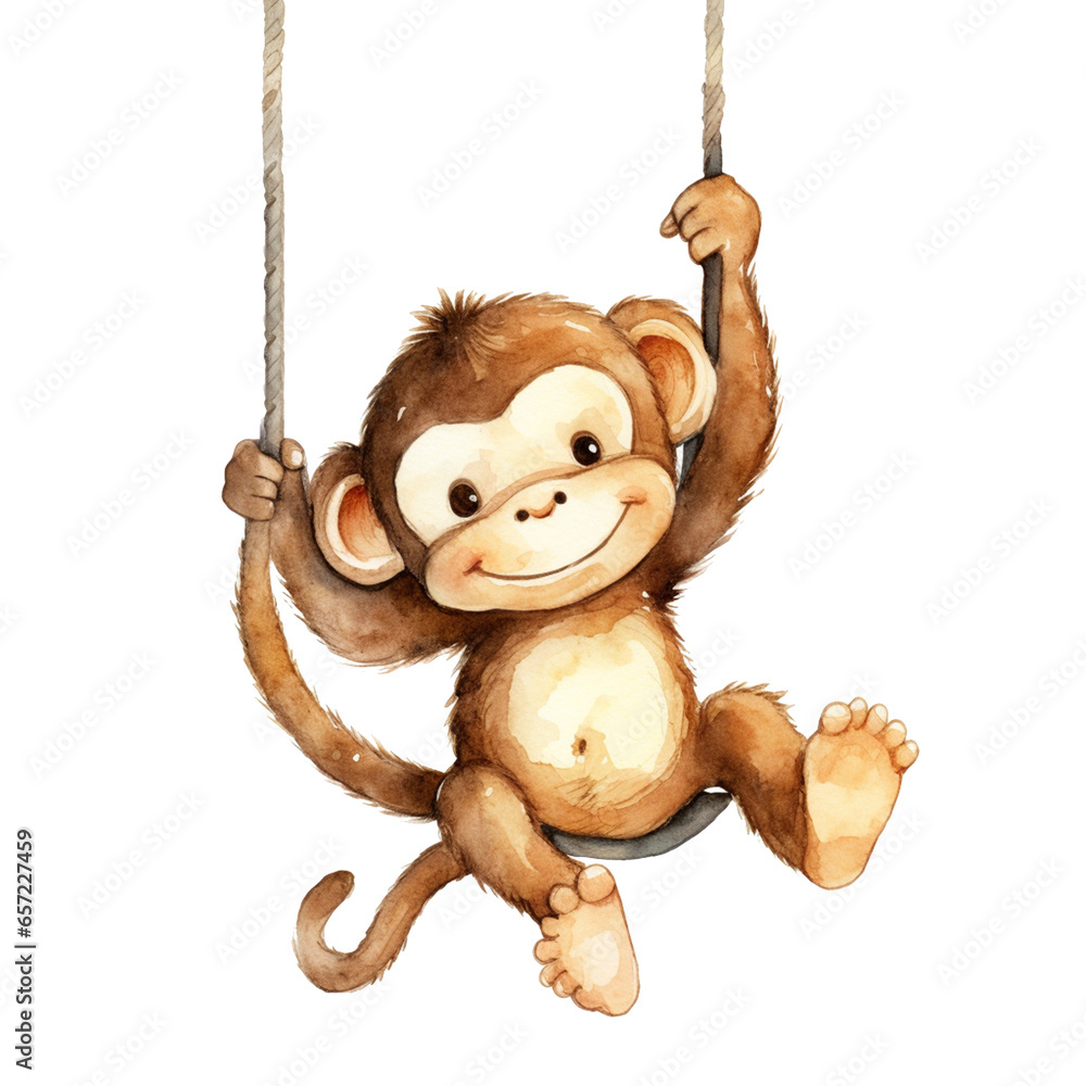 Wall mural cute monkey on a rope