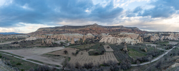 Goreme Historical National Park - Red and Meskendir Valleys Panorama at Sunset