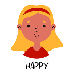 Cute happy little girl. Emotional intellect poster for children. Learning feeling poster for school and preschool.