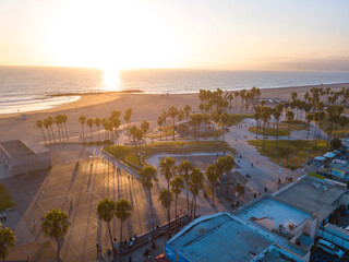Venice Beach, California, photos taken during sunset in Fall. Partly cloudy skies with views of the...
