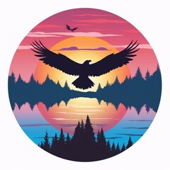 A stunning sunset with a silhouette of a soaring eagle