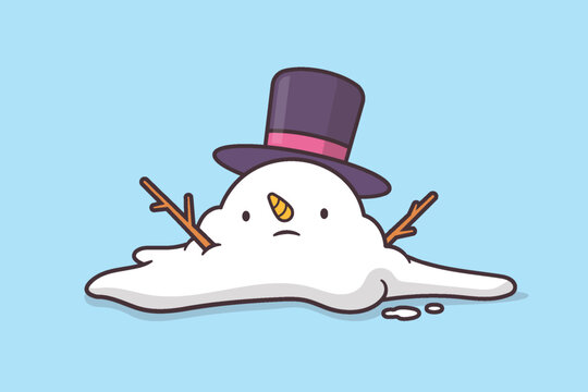 Melting snowman cartoon vector illustration
