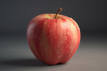 Red apple with water drops on a black background, close-up