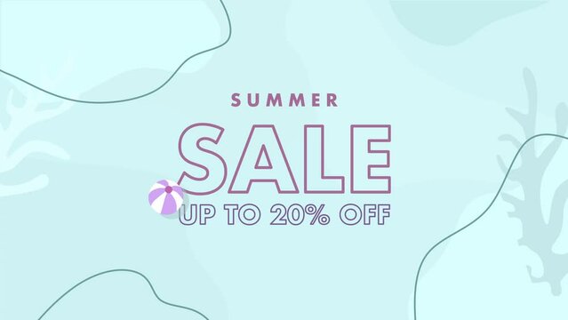 4 summer sale text animations. Sale up to 20%, 30%, 50%, 70% off. Summer themed sale animations for businesses. Marketing advertisement for shops reducing prices for summer.
