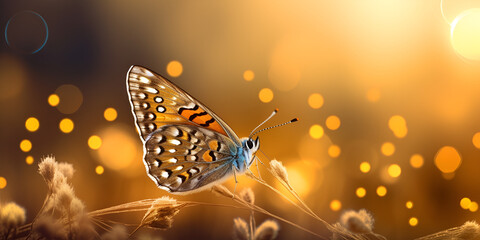 A Stunning Butterfly Adorned in Gold and Sparkles Enchanting Beauty of a Golden Sparkling Butterfly. AI Generative