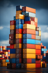 Background of Stack of Cargo Containers at Port - obrazy, fototapety, plakaty