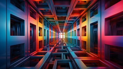 3d render of abstract geometric background. Futuristic corridor with neon lights.
