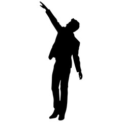 Vector silhouette of a man in a business suit standing, black color isolated on a white background