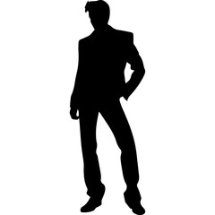 Fototapeta premium Vector silhouette of a man in a business suit standing, black color isolated on a white background