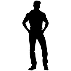 Vector silhouette of a man in a business suit standing, black color isolated on a white background