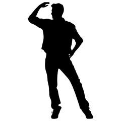 Vector silhouette of a man in a business suit standing, black color isolated on a white background