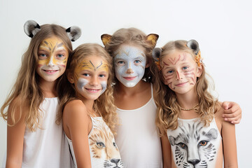 Children and siblings joyfully painted as animals, bringing happiness and fun to the family.