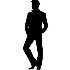 Vector silhouette of a man in a business suit standing, black color isolated on a white background