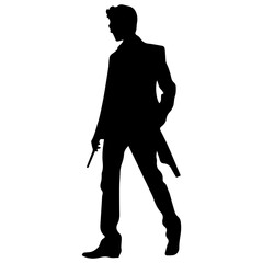 Vector silhouette of a man in a business suit standing, black color isolated on a white background