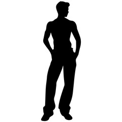 Vector silhouette of a man in a business suit standing, black color isolated on a white background
