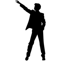 Fototapeta na wymiar Vector silhouette of a man in a business suit standing, black color isolated on a white background