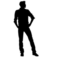 Vector silhouette of a man in a business suit standing, black color isolated on a white background