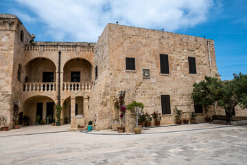 Birgu, Malta, May 1, 2023. courtyard with buildings inside at Fort St Angelo.