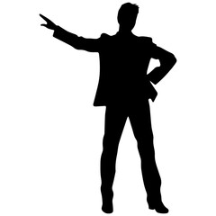 Vector silhouette of a man in a business suit standing, black color isolated on a white background