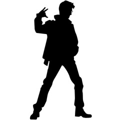 Vector silhouette of a man in a business suit standing, black color isolated on a white background