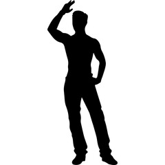 Vector silhouette of a man in a business suit standing, black color isolated on a white background
