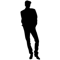 Vector silhouette of a man in a business suit standing, black color isolated on a white background
